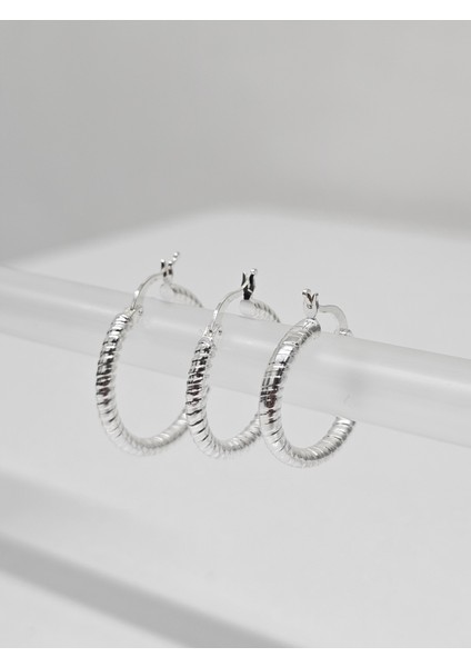 925 Ayar Gümüş Ince Desenli 3'lü Halka Küpe Seti – 2cm / 2.5cm / 3cm