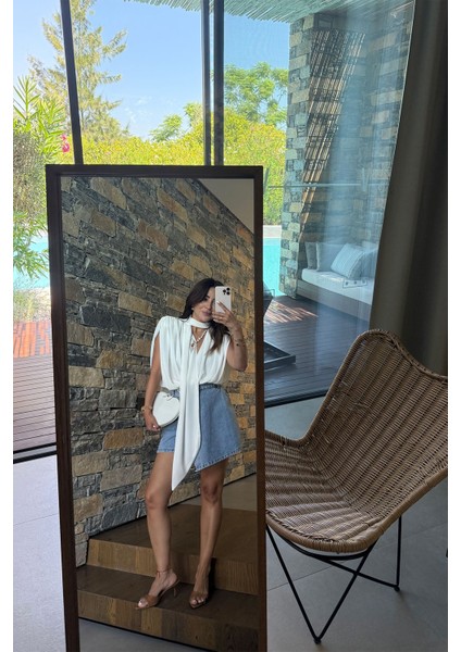 Düğme Detaylı Denim Şort Etek