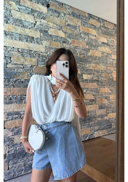 Düğme Detaylı Denim Şort Etek modelleri