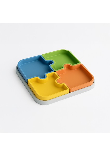 Puzzle Tasarımlı Renkli 4'lü Servis Tabak Seti
