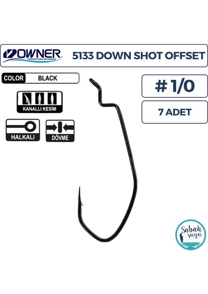 5133 Down Shot Offset Iğne Siyah #1/0 (7 Adet)