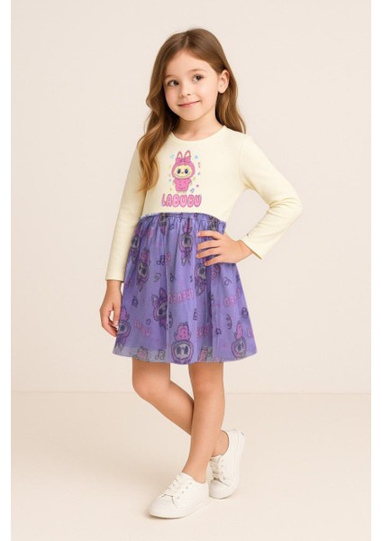 Kız Çocuk Labubu Baskılı Tül Etekli Elbise