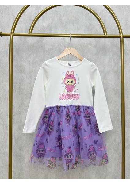 Kız Çocuk Labubu Baskılı Tül Etekli Elbise modelleri