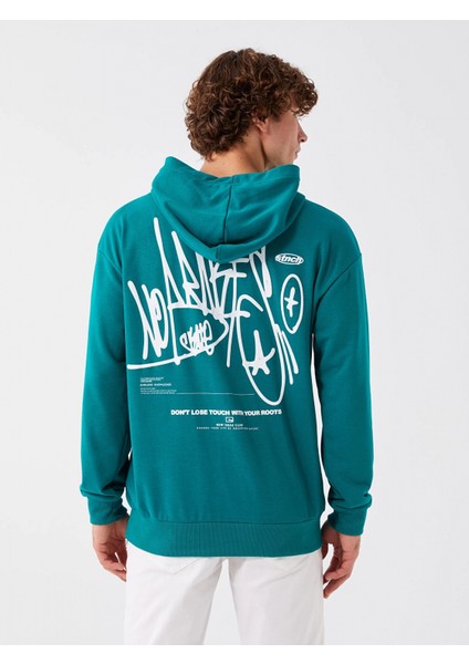 Lcw Casual Yeşil Uzun Kollu Baskılı Erkek Hoodie indirimleri