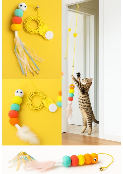 Elastik Kendinden Yapışkanlı Renkli Kedi Oyun Oltası Kedi Oyuncağı Yapışkanlı Olta Eğitim Oyuncağı fırsatları