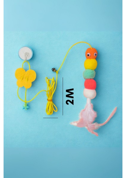 Elastik Kendinden Yapışkanlı Renkli Kedi Oyun Oltası Kedi Oyuncağı Yapışkanlı Olta Eğitim Oyuncağı