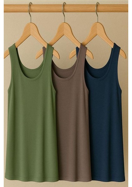 3 Adet A Kesim Büyük Beden Pamuklu Kalın Askılı Atlet Tişört