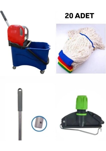 Tek Kovalı Plastik Temizlik Arabası ve Paspas Arabası Temizlik Seti Plastik - 20 Adet Islak Mop fiyatları