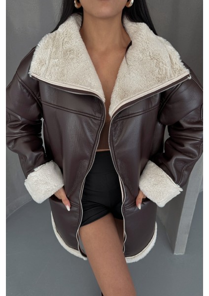 Soonaksesuar Deri Mont Kol ve Yaka Peluş Kapaksız Cep Detaylı - Kahverengi fiyatları