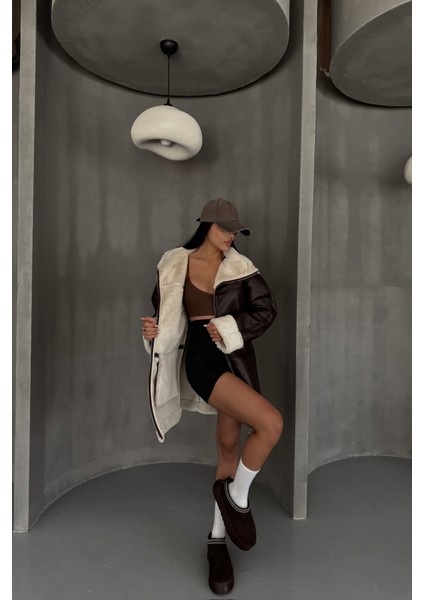 Soonaksesuar Deri Mont Kol ve Yaka Peluş Kapaksız Cep Detaylı - Kahverengi modelleri