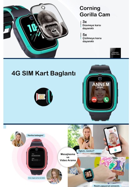 4G Akıllı Çocuk Saati, Gorilla Cam, Sesli, Görüntülü, IP68, Uzun Pil Ömrü, Doğru Konum SW-KIDS 101 fiyatları
