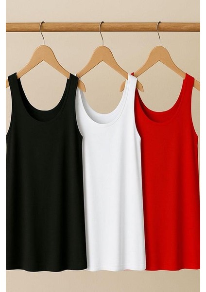 3 Adet A Kesim Büyük Beden Pamuklu Kalın Askılı Atlet Tişört