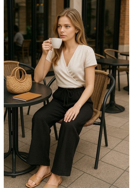 Soonaksesuar Kadın Beli Lastikli Pol Paça Pantolon indirimleri