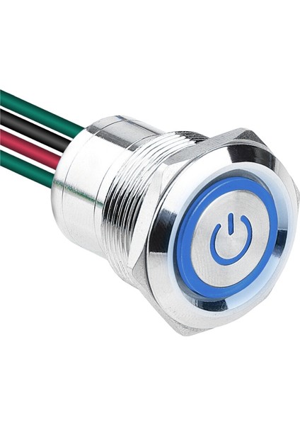 WD22D1-P2-EC 22MM Düz Yaylı Işıklı Power Kablolu Metal Buton - Mavi