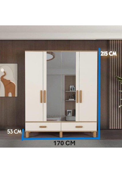 Evi̇mşah Gardirop 4 Kapili Oslo Aynali Çekmeceli Ceviz / Beyaz Dolap modelleri