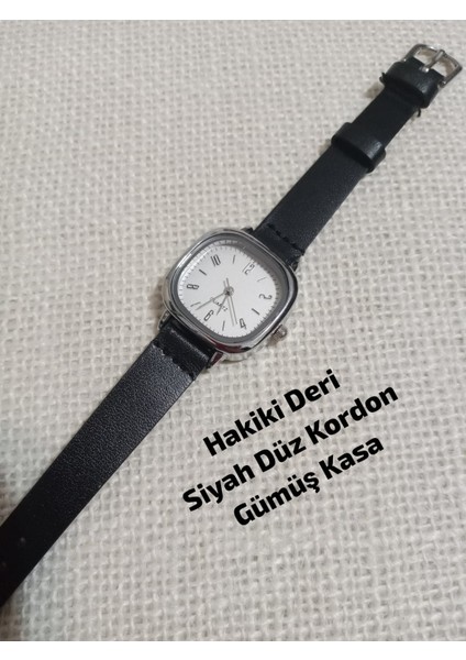 Marka Model Kare-Oval Gümüş Kasa Retro Still - Siyah Kordon Kadın Kol Saati 0054