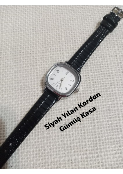 Marka Model Kare-Oval Gümüş Kasa Retro Still - Siyah Kordon Kadın Kol Saati 0054