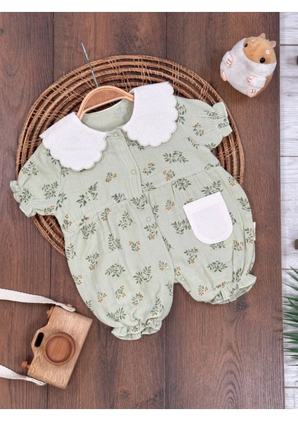 Yazlık Pamuklu Müslin Çiçek Desenli Kız Bebek Tulum