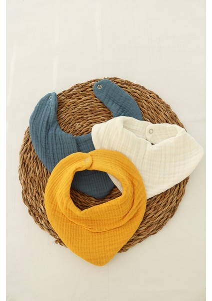 0-12 AY 3'lü Organik Pamuk 4kat Multi Müslin Fular ,yakalık Kız Erkek Bebek Salya ve Mama Önlük