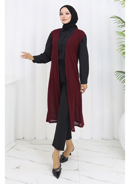 Sade Ince Basic Uzun Yelek Kadın Yelek Büyük Beden Yelek 8763-02 Mürdüm