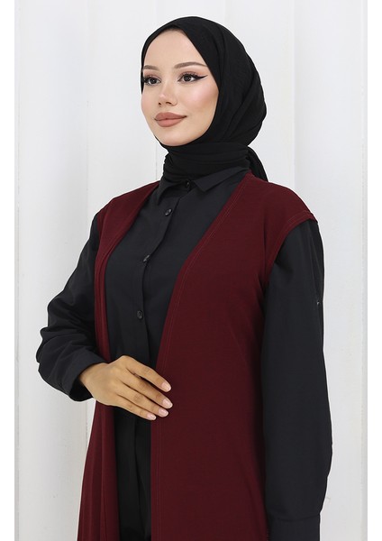 Sade Ince Basic Uzun Yelek Kadın Yelek Büyük Beden Yelek 8763-02 Mürdüm fırsatları