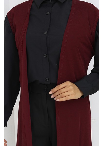 Sade Ince Basic Uzun Yelek Kadın Yelek Büyük Beden Yelek 8763-02 Mürdüm indirimleri