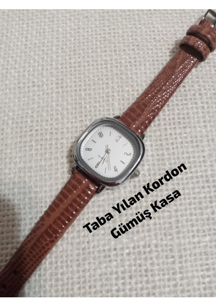 Marka Model Kare-Oval Gümüş Kasa Retro Still - Taba Kordon Kadın Kol Saati 0054