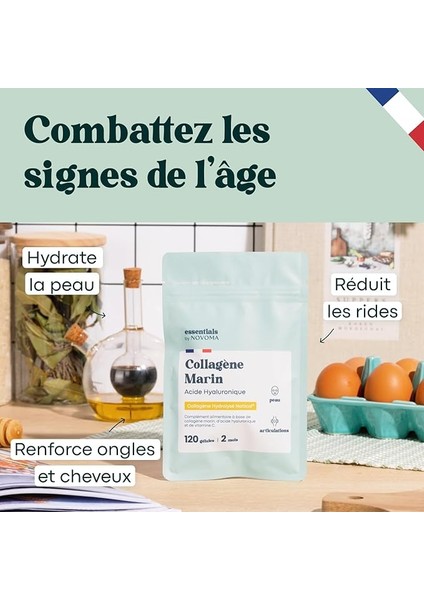 Marine Kolajen + Hyaluronik Asit & Vitamin C – Tip 1 Hidrolize Kolajen – 2 Aylık Kür, 120 Kapsül – Cilt, Saç, Tırnak ve Eklemsağlığı Için – Novoma Fransa Üretimi fiyatları