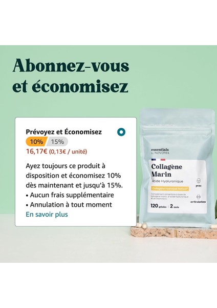Marine Kolajen + Hyaluronik Asit & Vitamin C – Tip 1 Hidrolize Kolajen – 2 Aylık Kür, 120 Kapsül – Cilt, Saç, Tırnak ve Eklemsağlığı Için – Novoma Fransa Üretimi