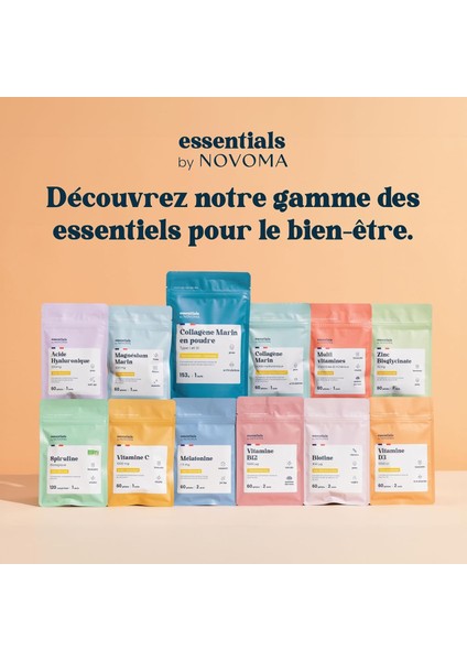 Marine Kolajen + Hyaluronik Asit & Vitamin C – Tip 1 Hidrolize Kolajen – 2 Aylık Kür, 120 Kapsül – Cilt, Saç, Tırnak ve Eklemsağlığı Için – Novoma Fransa Üretimi