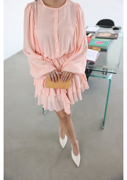 Eteği Fırfırlı Geniş Kol Elbise fiyatları