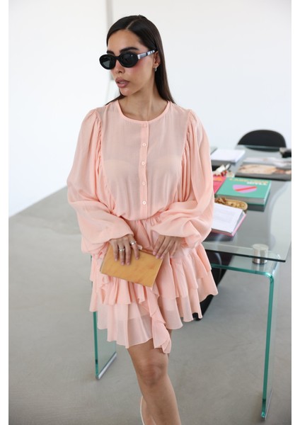 Eteği Fırfırlı Geniş Kol Elbise indirimleri