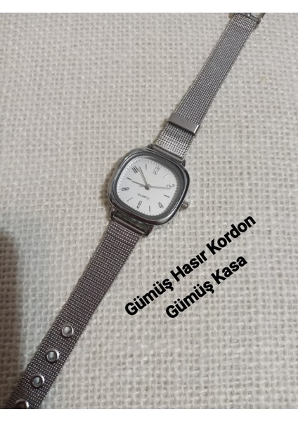Marka Model Kare-Oval Gümüş Kasa Retro Still - Gümüş Hasır Kordon Kadın Kol Saati 0054