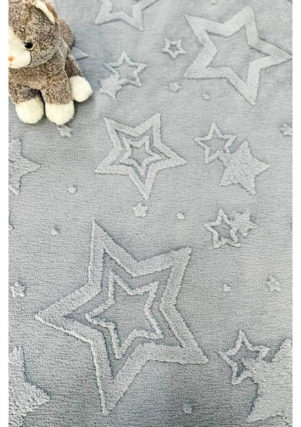 Stary Premium Puffy Peluş Gri Kendinden Desenli Yıldızlı Kaymaz Taban Çocuk Halısı Oyun Halısı fiyatları