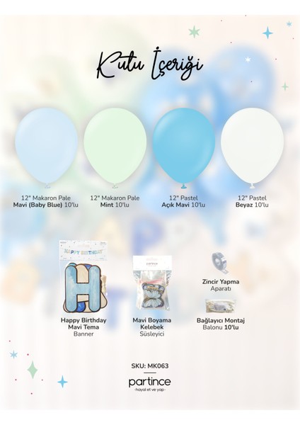 Happy Birthday Yazısı Mavi Tema Mini Parti Seti Doğum Günü Balon Zinciri Kelebek Tema Doğum Günü Süsü fiyatları
