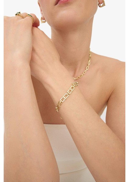 Reis x DeFacto 14 Ayar Altın Kaplama Shine Line Bracelet Kadın Taşlı Gold Ataç Zincir Bileklik F3985AXNS fiyatları