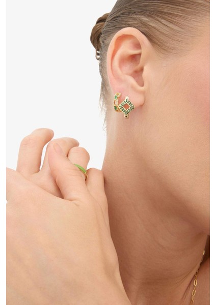 Reis x DeFacto 14 Ayar Altın Kaplama Mosaic Green Kadın 2'li Zümrüt Yeşili Taşlı Gold Küpe F4004AXNS fiyatları