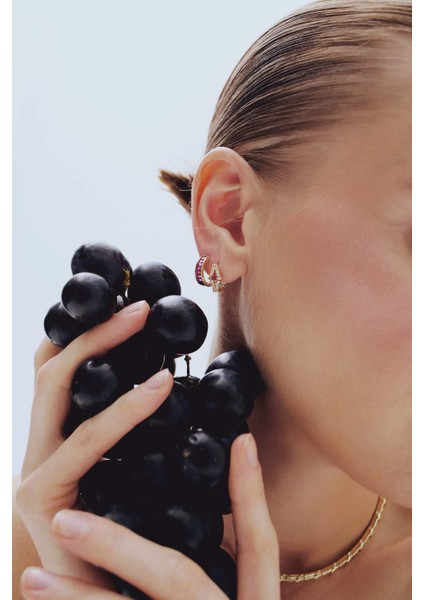 Reis x DeFacto 14 Ayar Altın Kaplama Rosa Alba Kadın 2'li Mor Taşlı Gold Küpe F4104AXNS