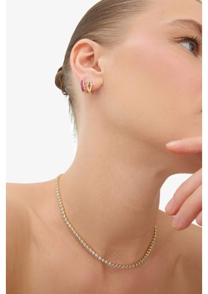 Reis x DeFacto 14 Ayar Altın Kaplama Rosa Alba Kadın 2'li Mor Taşlı Gold Küpe F4104AXNS modelleri