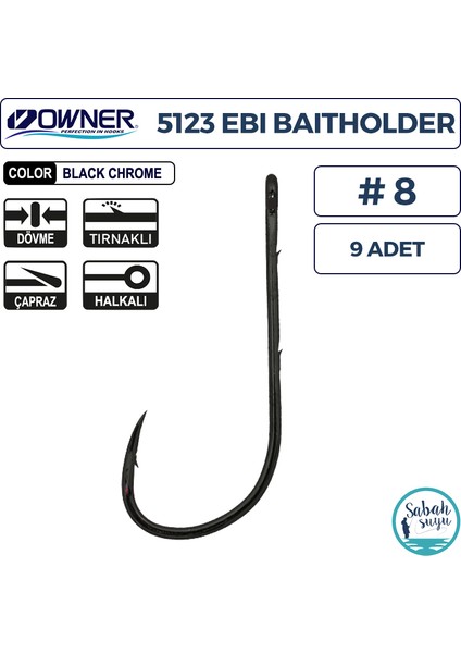 5123 Ebi Baitholder Tırnaklı Delikli Iğne #8 (9 Adet) Siyah