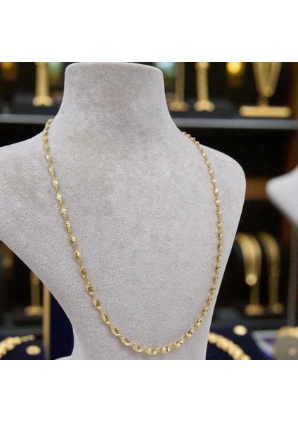 925 Ayar Gümüş 14 Ayar Renginde Singapur Zincir Italyan Kolye