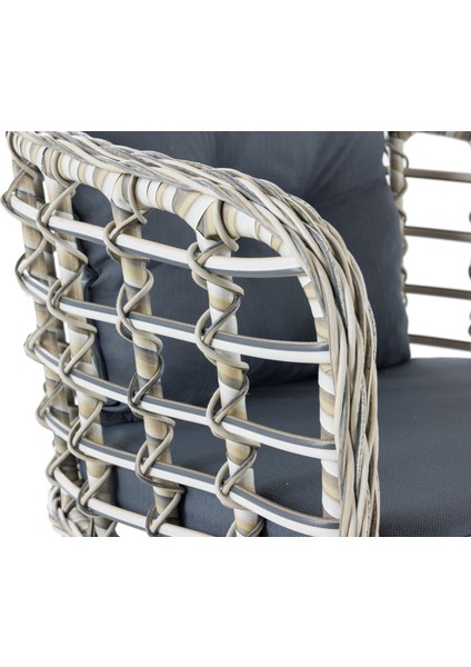 Kartepe 2 1 1 Rattan Bahçe Balkon Mutfak Takımı,Bal Köpüğü Rattan/Koyu Gri Kumaş