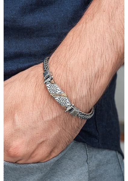 Yeni Tasarım Elişi 925 Ayar Gümüş Erkek Bileklik