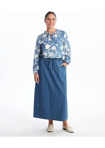 Lcw Grace Mavi Beli Lastikli Kadın Jean Etek