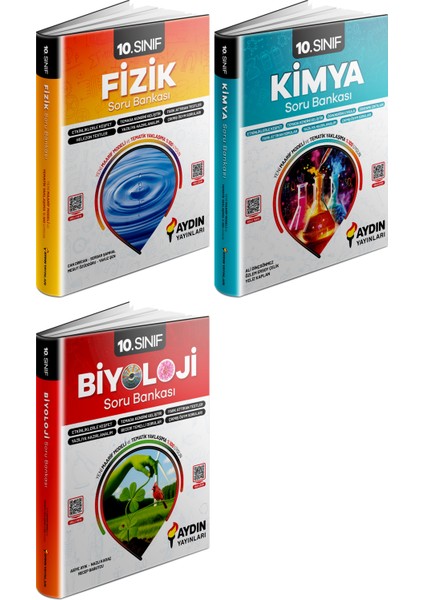 Aydın 2025 10. Sınıf Fizik + Kimya + Biyoloji Konu Özetli Soru Bankası Seti 3 Kitap
