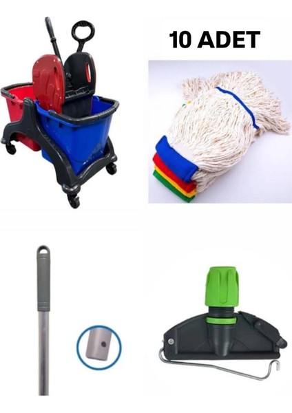 Çift Kovalı Plastik Temizlik Arabası Paspas Arabası Islak Mop Seti 10 Adet Islak Mop fiyatları