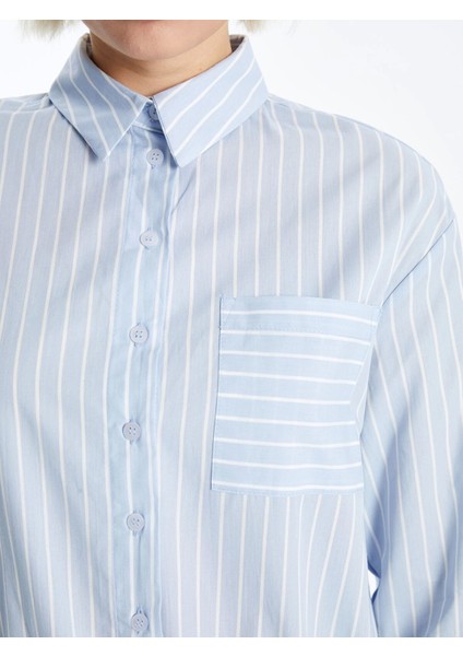 Xsıde Mavi Gömlek Yaka Çizgili Kadın Elbise modelleri