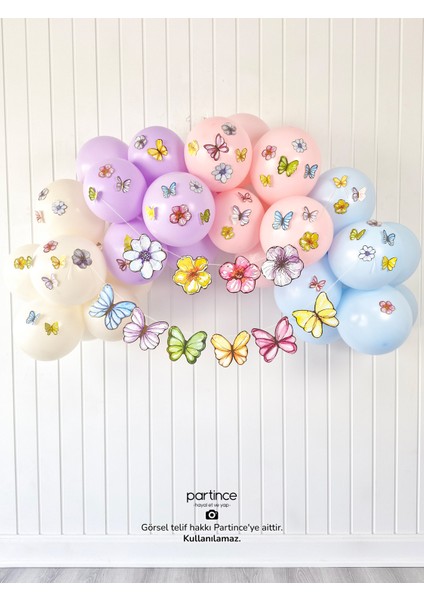 Happy Birthday Yazısı Pastel Kelebek Çiçek Tema Mini Parti Seti Doğum Günü Balon Zinciri Kelebek Çiçek Tema Doğum Günü Süsü