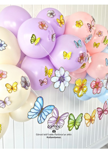 Happy Birthday Yazısı Pastel Kelebek Çiçek Tema Mini Parti Seti Doğum Günü Balon Zinciri Kelebek Çiçek Tema Doğum Günü Süsü modelleri