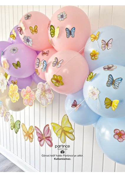 Happy Birthday Yazısı Pastel Kelebek Çiçek Tema Mini Parti Seti Doğum Günü Balon Zinciri Kelebek Çiçek Tema Doğum Günü Süsü